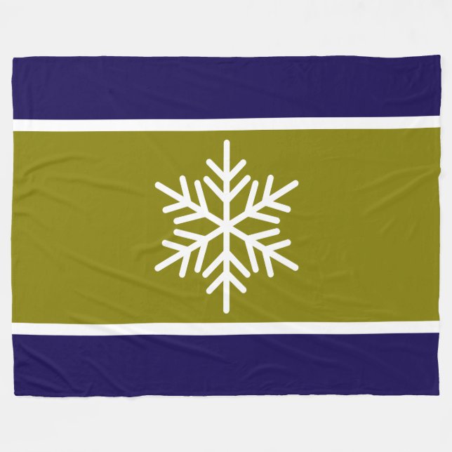 Modern Olive Navy Blue Rand White Snowflake Fleecefilt (Framsidan (Horisontell))