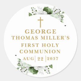 Modern olivgrön botanisk första nattvarden runt klistermärke