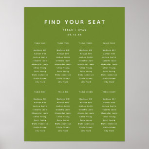 Modern Olivgrön Bröllops 8-Table Placeringsschema Poster