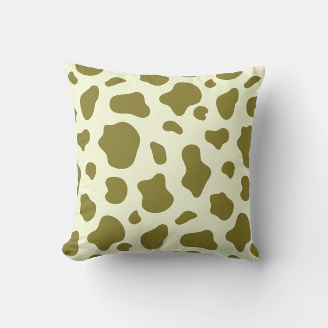 Modern Olivgrön Ko Print Kudde (Framsida)