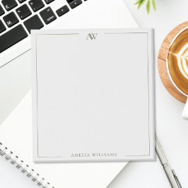 Modern Olivgrön Minimalistisk Elegant Monogram Anteckningsblock