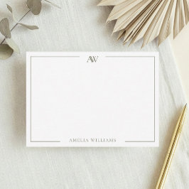 Modern Olivgrön Minimalistisk Elegant Monogram Anteckningskort