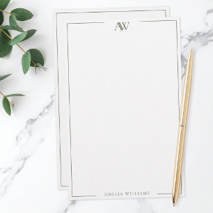 Modern Olivgrön Minimalistisk Elegant Monogram Brevpapper