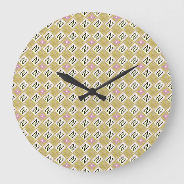 Modern olivgrön och magenta geometrisk tribal möns stor klocka (Framsida)