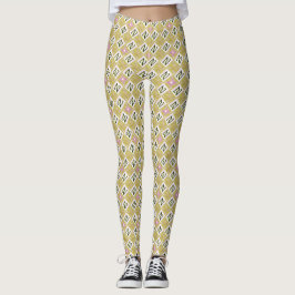 Modern Olivgrön och Magenta Geometrisk Tribalmönst Leggings