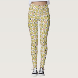 Modern Olivgrön och Magenta Geometrisk Tribalmönst Leggings