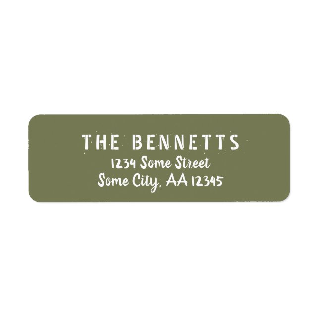 Modern Olivgrön Skript Jul Returadress Etikett (Framsidan)