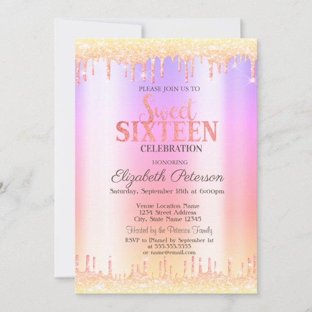 Modern Ombre Glitter Drips Sweet 16 Inbjudan (Framsida)