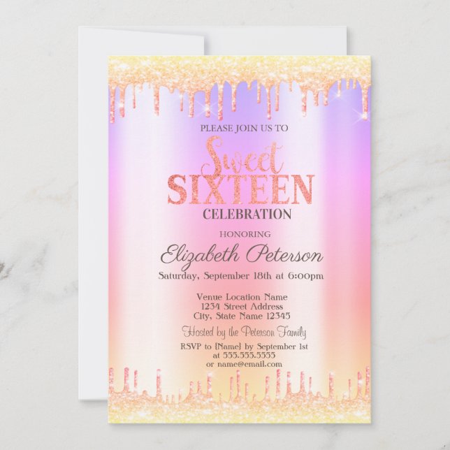 Modern Ombre Glitter Drips Sweet 16-inbjudan Inbjudningar (Framsida)