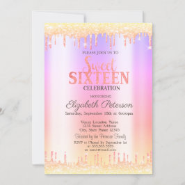 Modern Ombre Glitter Drips Sweet 16-inbjudan Inbjudningar