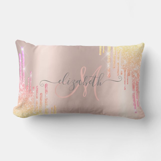 Modern Ombre Glitter-drivrutiner Ro Guld Monogram Lumbarkudde (Framsida)