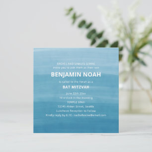 Modern Ombre Gradient Ocean Teal Blå Bar Mitzvah Inbjudningar