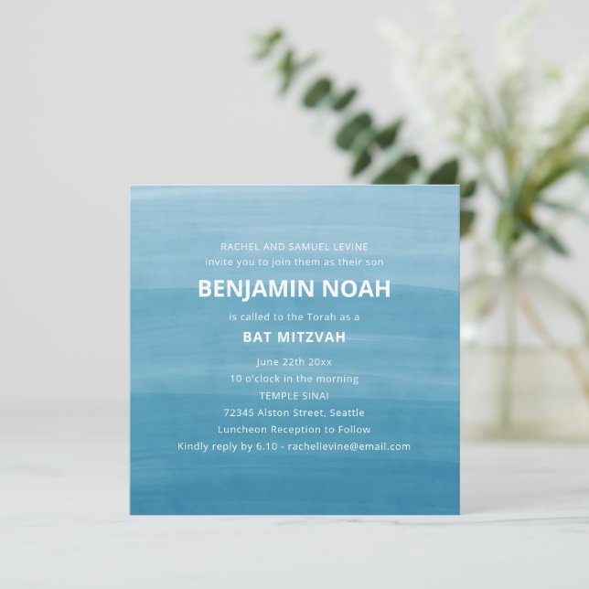 Modern Ombre Gradient Ocean Teal Blå Bar Mitzvah Inbjudningar (Stående Fram)
