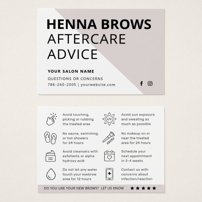 Modern Ombre Henna Eyebrow Tint Aftercare Card Visitkort (Framsida & baksida)
