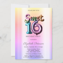 Modern Ombre Neon Ballong Sweet 16 Inbjudningar