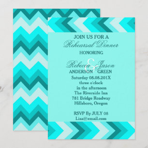 modern ombre turcoise chevron rehearsal middag inbjudningar