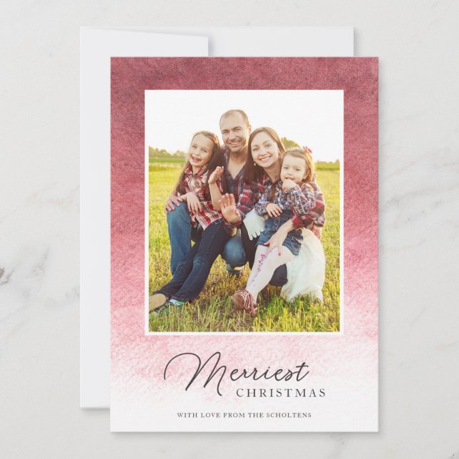 Modern Ombre Watercolor jul Red Julkort (Framsida)