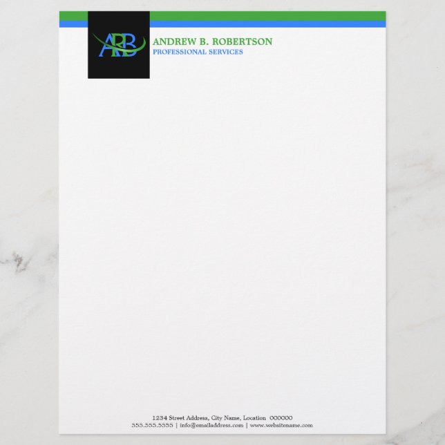 Modern omdimensionerbar svosh Monogram Business Brevhuvud (Framsida)