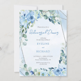 Modern omprövning av mjuk pastel blåa blommor silv inbjudningar