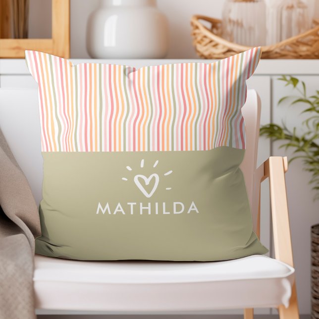 Modern omstridd barnslokal kudde (stripes in pastel throw pillow with name)