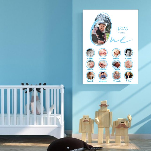 Modern One Year Milestone Baby Boy Photo Collage  Poster (Skapare uppladdad)