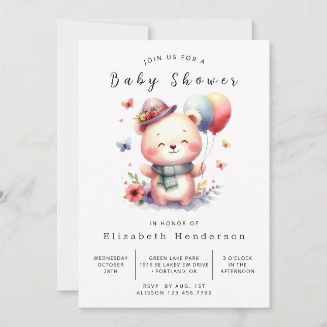 Modern Online Bear Baby Shower Inbjudningar (Framsida)