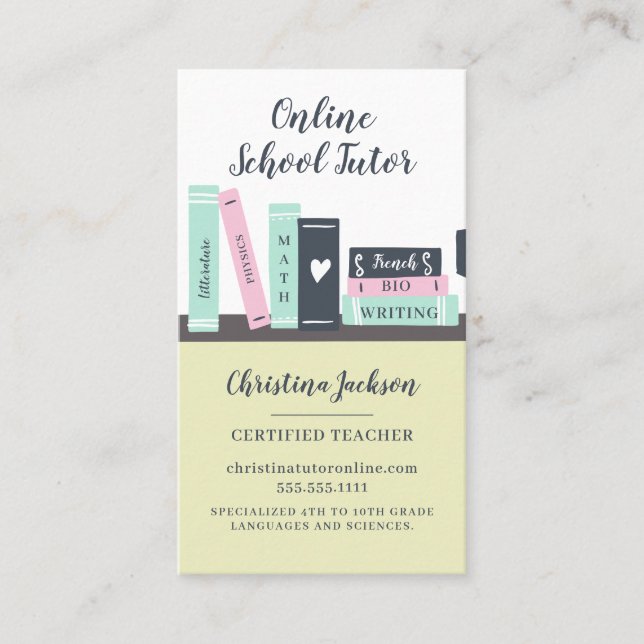 Modern online skollärare, söt bokar illustration visitkort (Framsida)