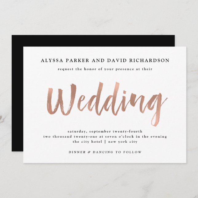 Modern önskar | Faux Ro Guld Bröllop Inbjudningar (Fram/baksida)