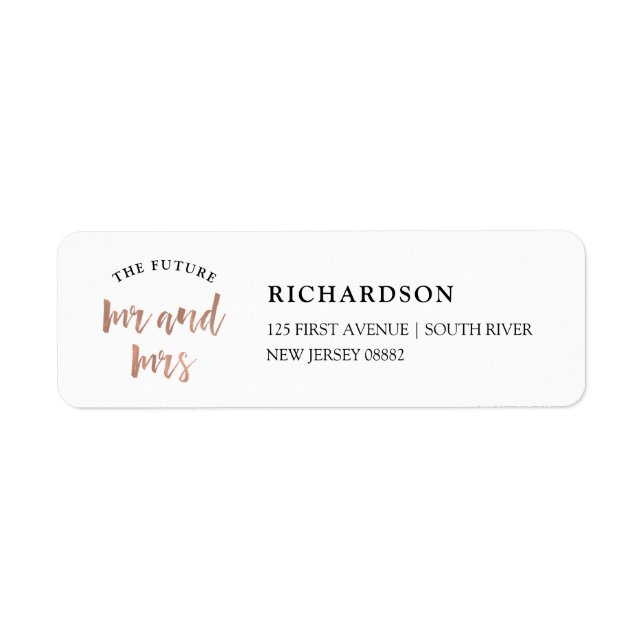 Modern önskar | Faux Ro Guld Future Mr. och Mrs. Returadress Etikett (Framsidan)
