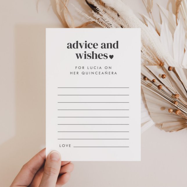 Modern Önskemål-kort för minimalistisk Quinceañera Inbjudningar (Zazzle Modern Minimalist Quinceañera Advice Wishes Card)