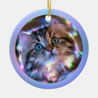 Modern Opak Iridescent Ombre Kattunge Foto Julgransprydnad Keramik