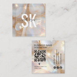 Modern Opal-sten monogram QR-kod Fyrkantigt Visitkort