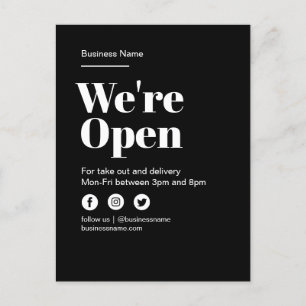 Modern Open For Business - slutleverans svart Meddelande Vykort