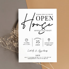 Modern Open House Black White Real Gods Business Inbjudningar