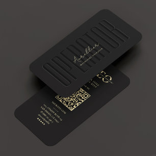 Modern operator Heavy Equipment Black Monogram QR Visitkort