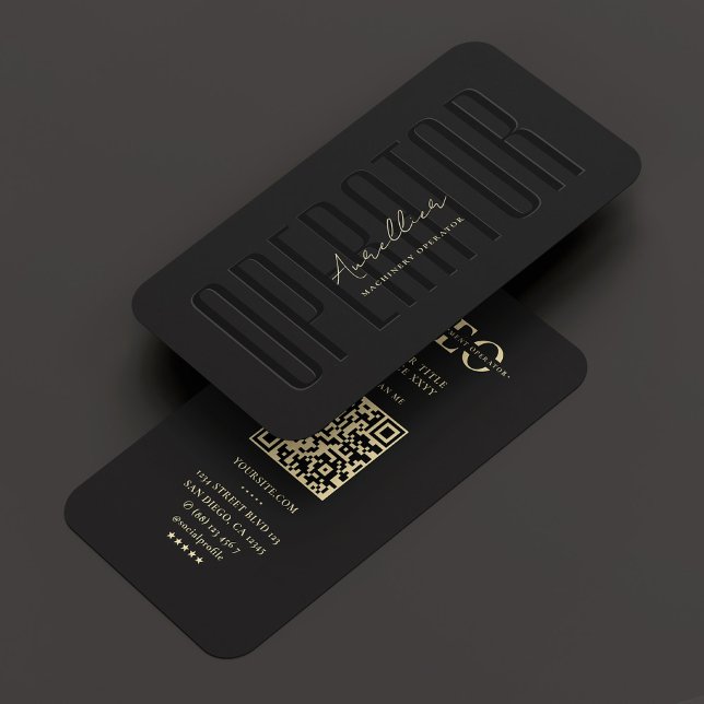 Modern operator Heavy Equipment Black Monogram QR Visitkort (Modern Operator Heavy Equipment Black Monogram QR Business Card
)
