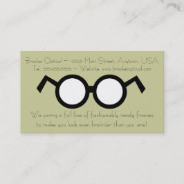 Modern Optometrist Nerdy Round Black Glasses Visitkort