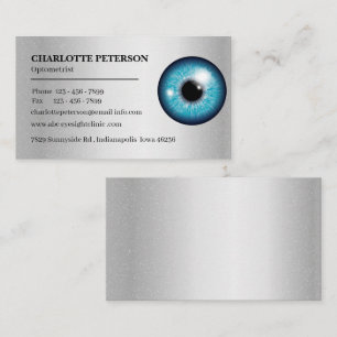 Modern Optometrist Silver Metall & Eyeball Optomet Visitkort