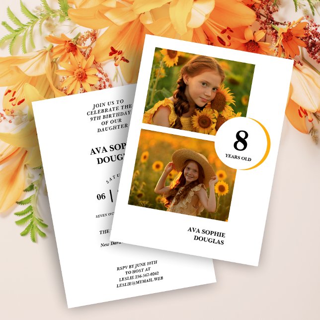 Modern Orange 2 Multi Photos Collage Birthday Inbjudningar (Skapare uppladdad)