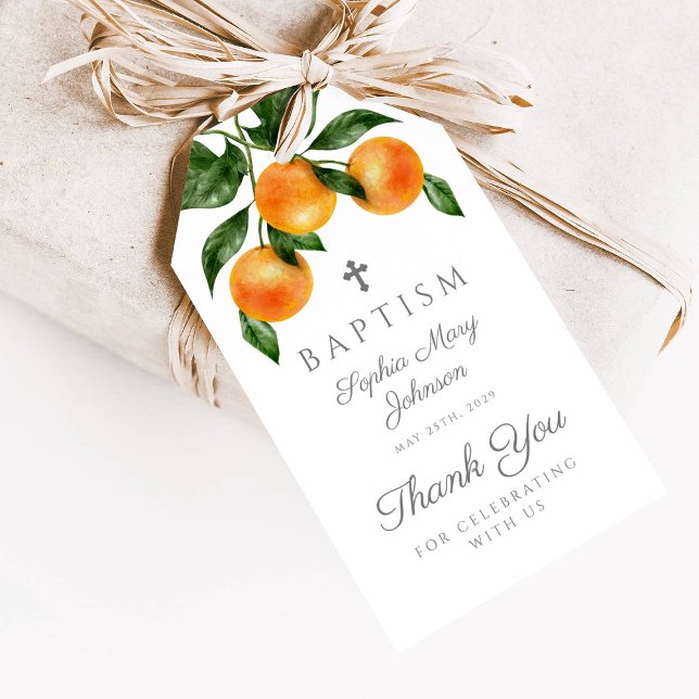 Modern Orange Baptism Presentetikett (Modern Oranges Citrus Baptism Gift Tags)