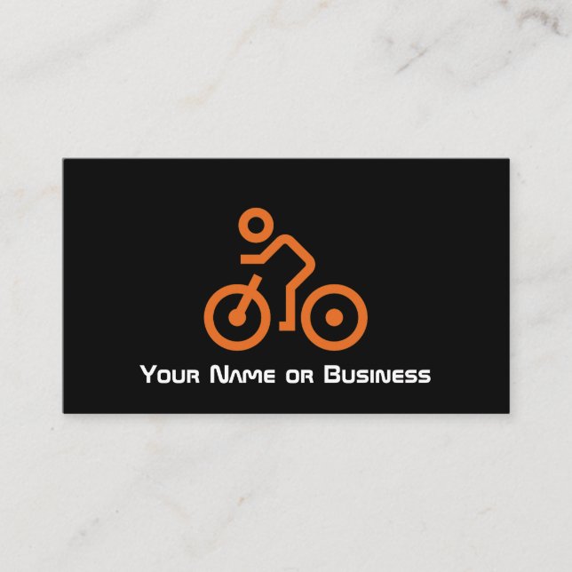Modern Orange Bike Symbol på svart cykelcyklist Visitkort (Framsida)