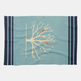 Modern Orange Birds in a Large Träd Illustration Kökshandduk