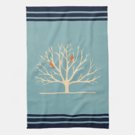 Modern Orange Birds in a Large Träd Illustration Kökshandduk