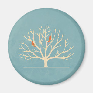 Modern Orange Birds in a Large Träd Illustration Magnet
