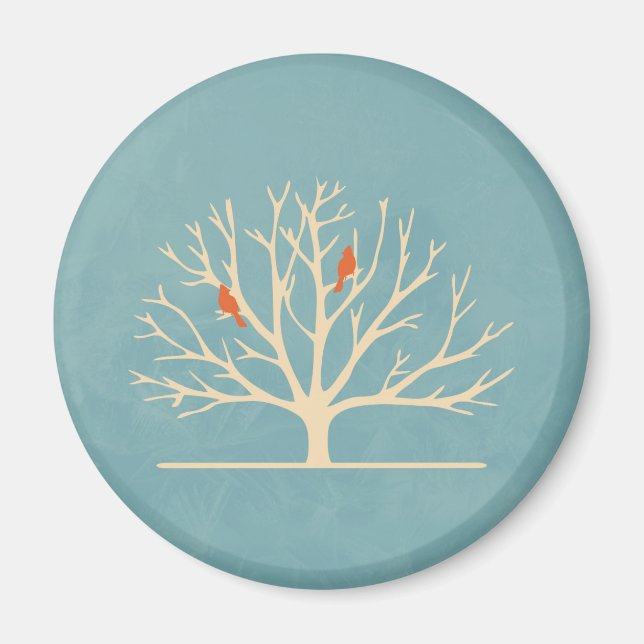 Modern Orange Birds in a Large Träd Illustration Magnet (Framsidan)