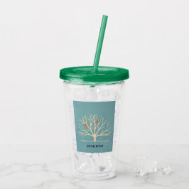 Modern Orange Birds in a Large Träd Illustration Take Away Mugg