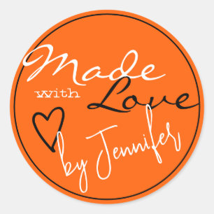 Modern Orange Black Made med Kärlek Heart Runt Klistermärke