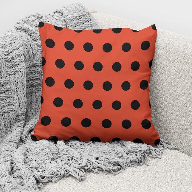 Modern Orange Black Polka dots Mönster Kudde (Skapare uppladdad)