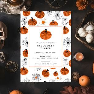 Modern Orange Black Pumpkin Halloween Middag Party Inbjudningar