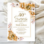 Modern Orange Blommigt Surprise 40th Birthday Part Inbjudningar<br><div class="desc">Denna blommigt i modern orange överraskar 40-årsdagen av inbjudan är designad för att bana väg för ett verkligt minnesvärt firande. Med textmallarna för anpassade kan du enkelt lägga till namn i den hedervärda gästen, hemlig information om party och platsen. Din älskade kommer att vara i en kväll av skratt och...</div>